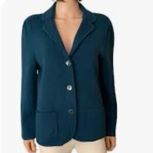 Talbots Merino Wool Sweater Blazer Small Petite Teal Blue Career Quiet Luxury